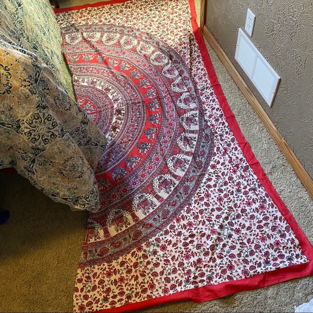 Tapestry elephant and flowers red half wall decor